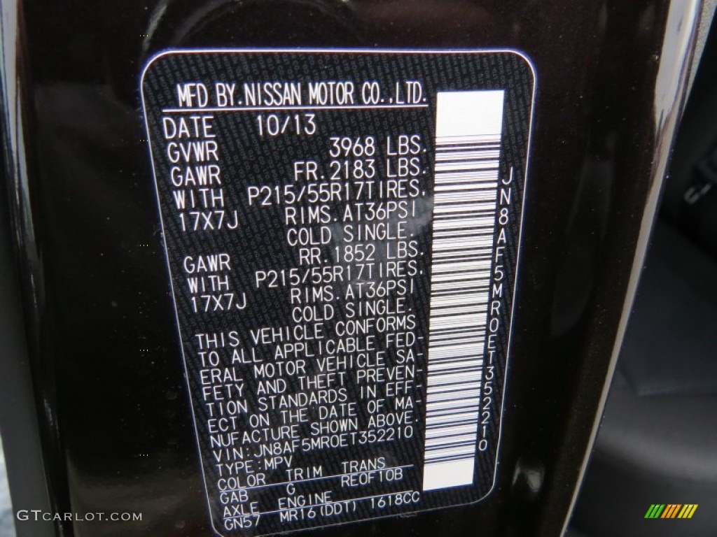 2014 Nissan Juke SV Color Code Photos