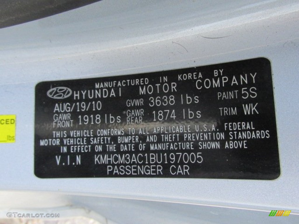 2011 Hyundai Accent GS 3 Door Color Code Photos
