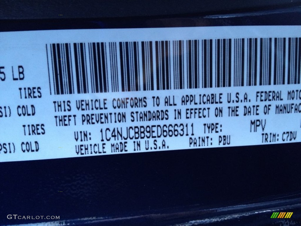 2014 Compass Color Code PBU for True Blue Pearl Photo #89557507