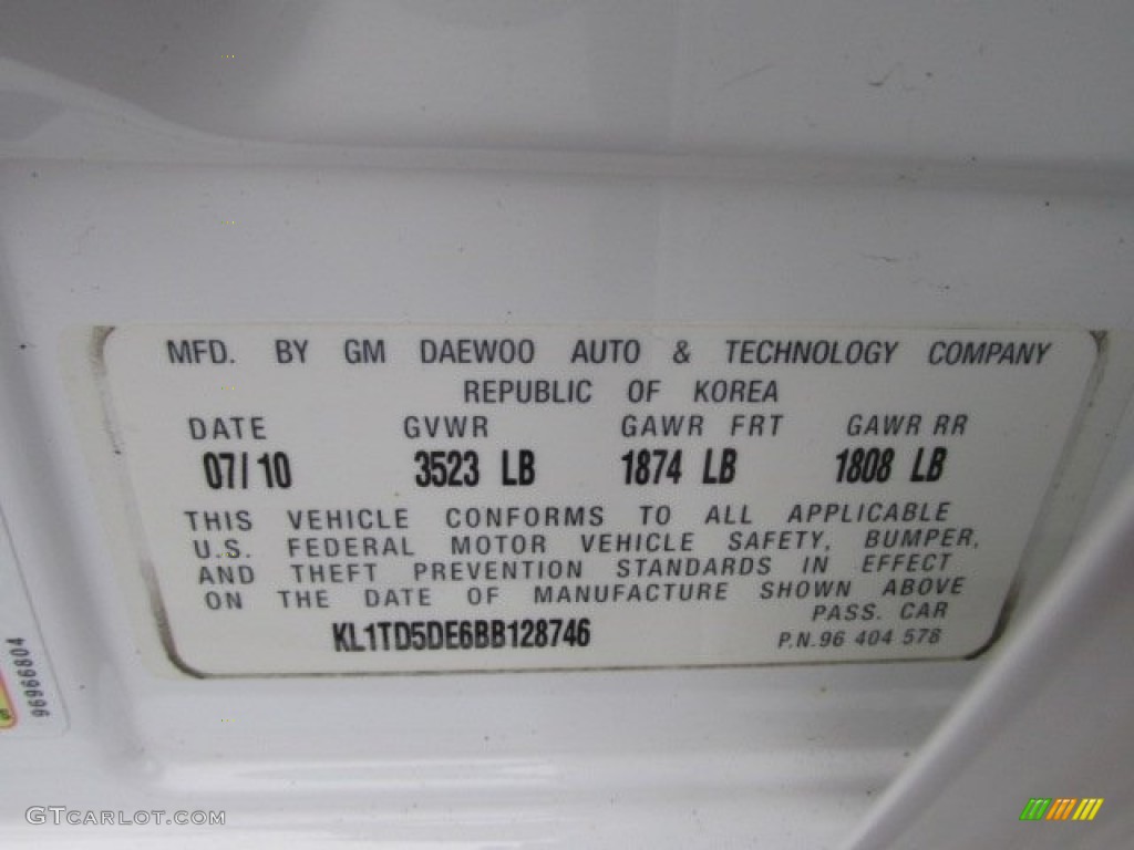 2011 Chevrolet Aveo LT Sedan Info Tag Photo #89558737