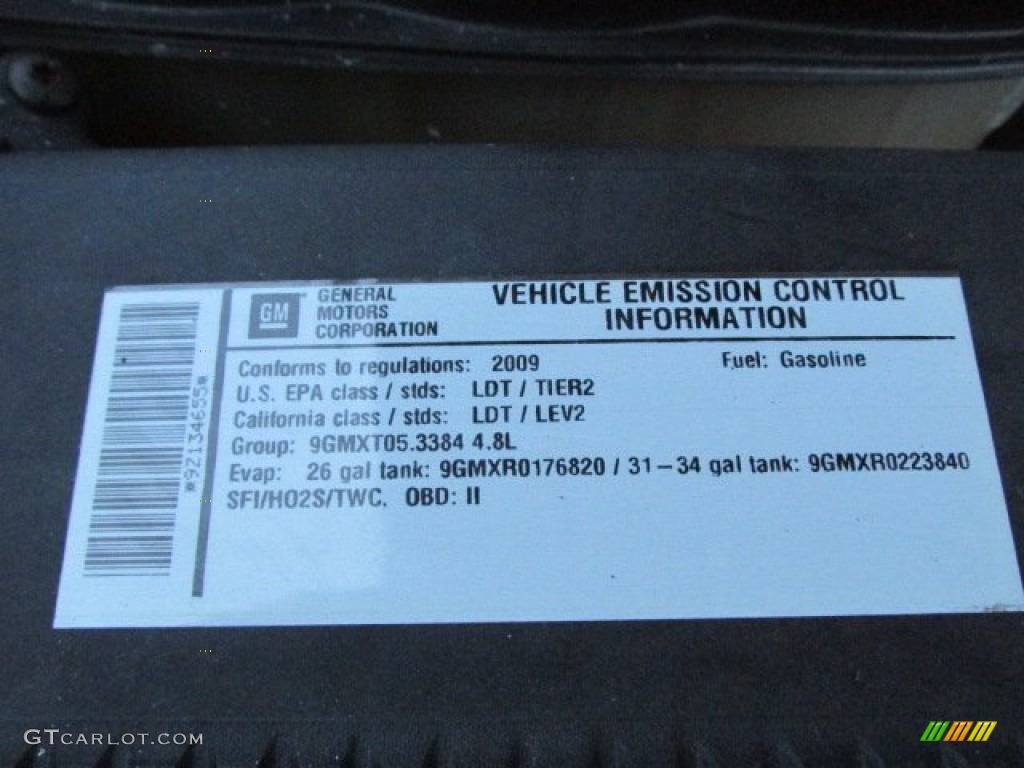 2009 Chevrolet Silverado 1500 LS Extended Cab 4x4 Info Tag Photos