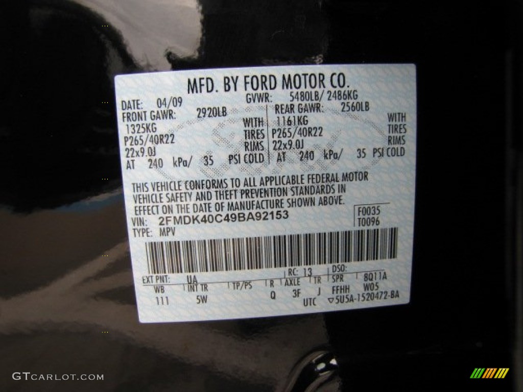 2009 Ford Edge Sport AWD Color Code Photos