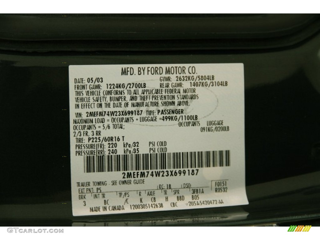 2003 Mercury Grand Marquis GS Color Code Photos
