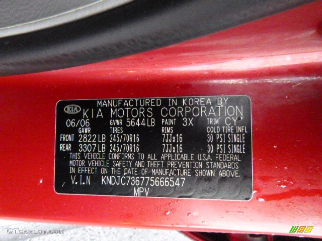 2007 Sorento Color Code 3X for Radiant Red Photo #89612489