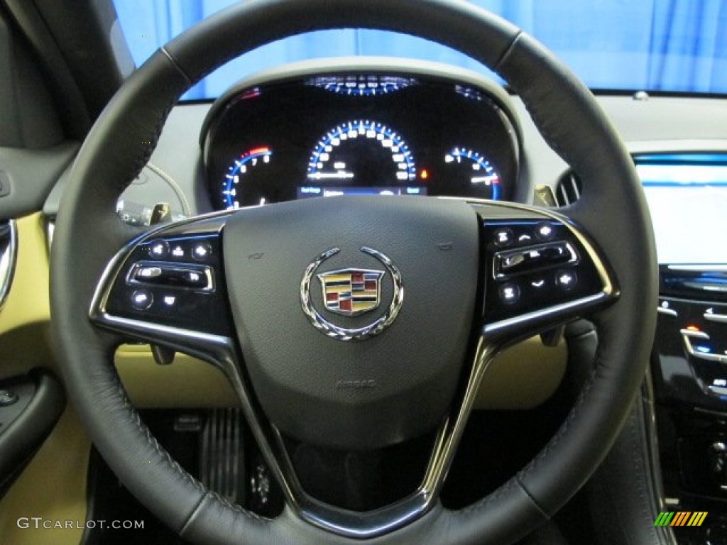 2013 Cadillac ATS 2.0L Turbo Performance AWD Caramel/Jet Black Accents Steering Wheel Photo #89614181