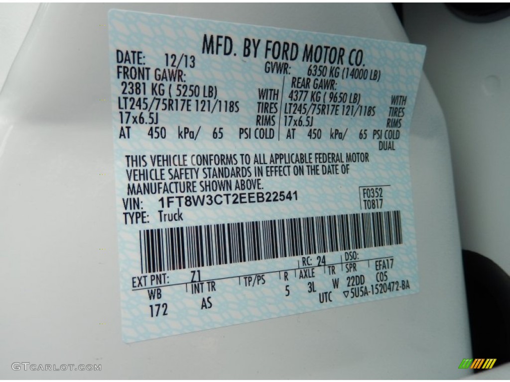 2014 Ford F350 Super Duty XL Crew Cab Dually Color Code Photos