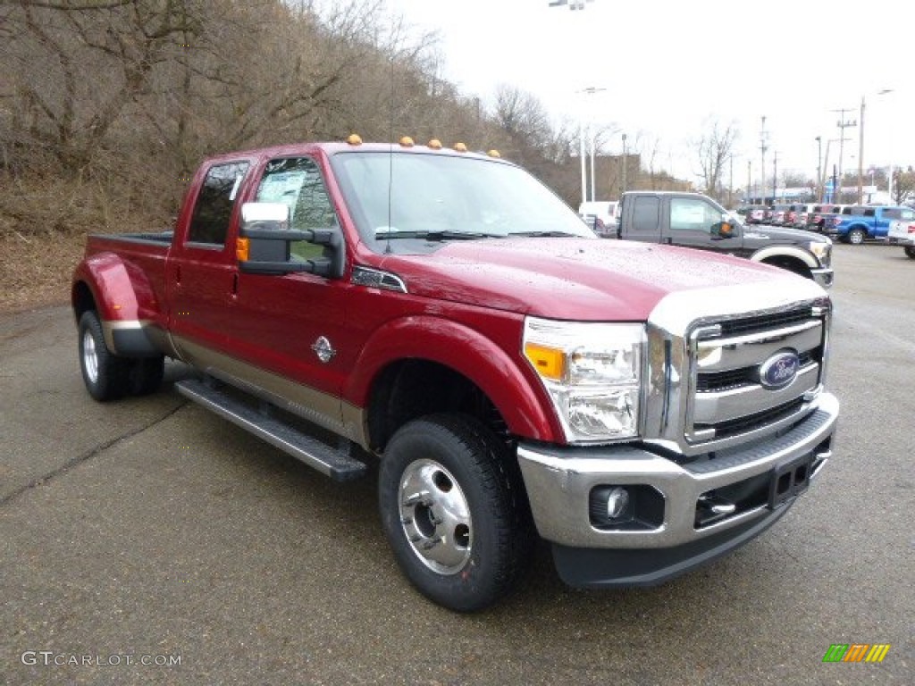 2014 F350 Super Duty Lariat Crew Cab 4x4 Dually - Ruby Red Metallic / Adobe photo #2