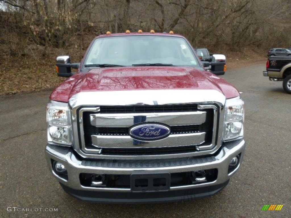 2014 F350 Super Duty Lariat Crew Cab 4x4 Dually - Ruby Red Metallic / Adobe photo #3