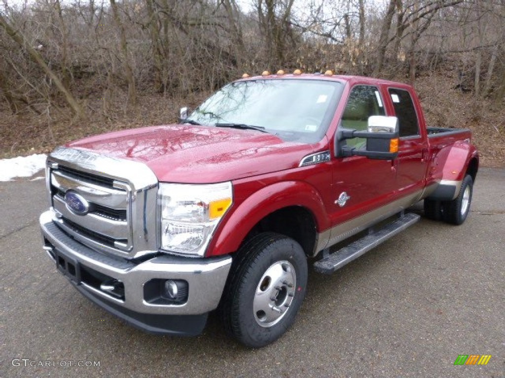 2014 F350 Super Duty Lariat Crew Cab 4x4 Dually - Ruby Red Metallic / Adobe photo #4