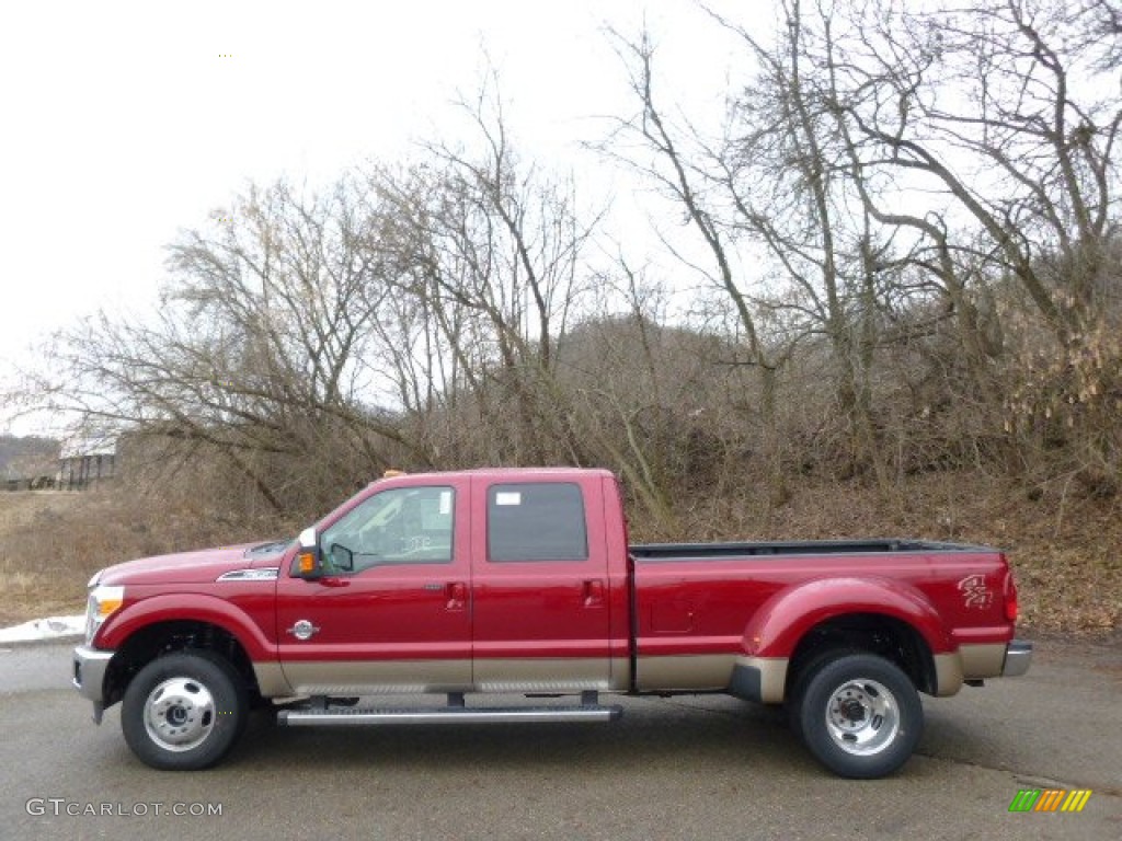 2014 F350 Super Duty Lariat Crew Cab 4x4 Dually - Ruby Red Metallic / Adobe photo #5