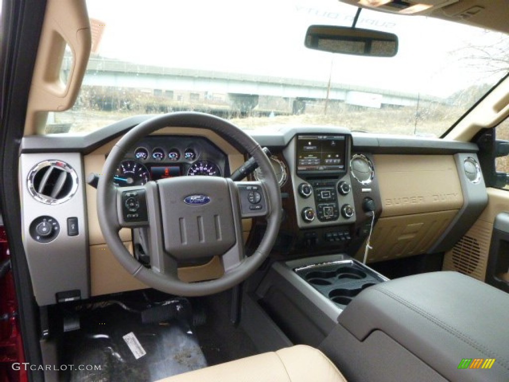 2014 F350 Super Duty Lariat Crew Cab 4x4 Dually - Ruby Red Metallic / Adobe photo #12