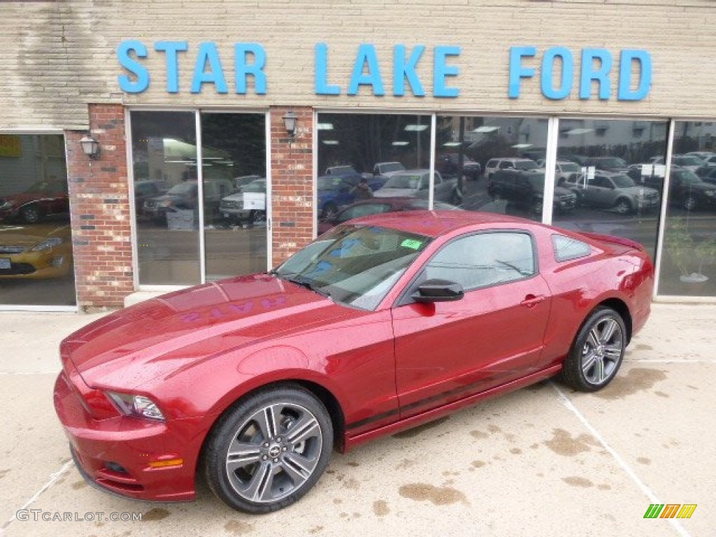 2014 Mustang V6 Premium Coupe - Ruby Red / Saddle photo #1