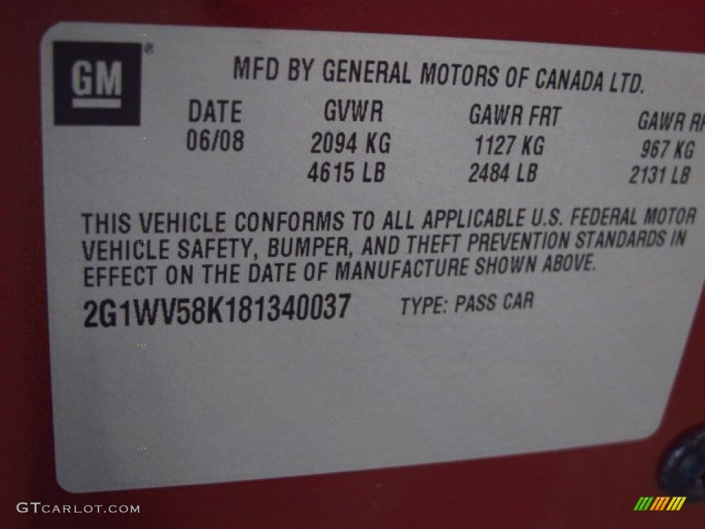 2008 Chevrolet Impala 50th Anniversary Info Tag Photos