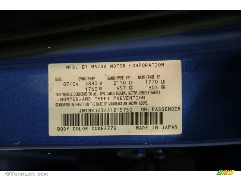 2004 MAZDA3 Color Code 27B for Winning Blue Mica Photo #89669433