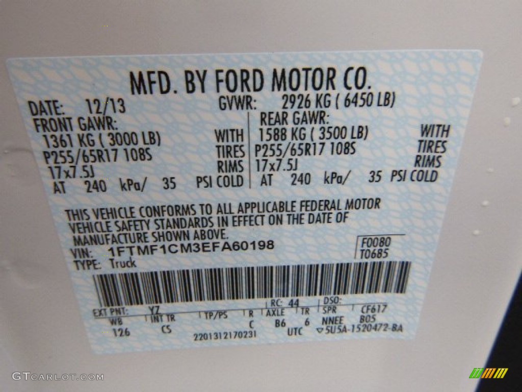 2014 F150 Color Code YZ for Oxford White Photo #89678016