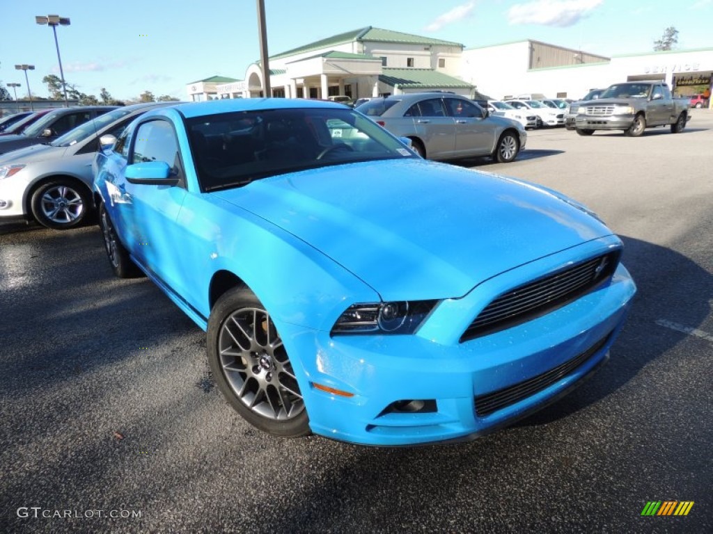 2013 Mustang V6 Premium Coupe - Grabber Blue / Charcoal Black photo #1