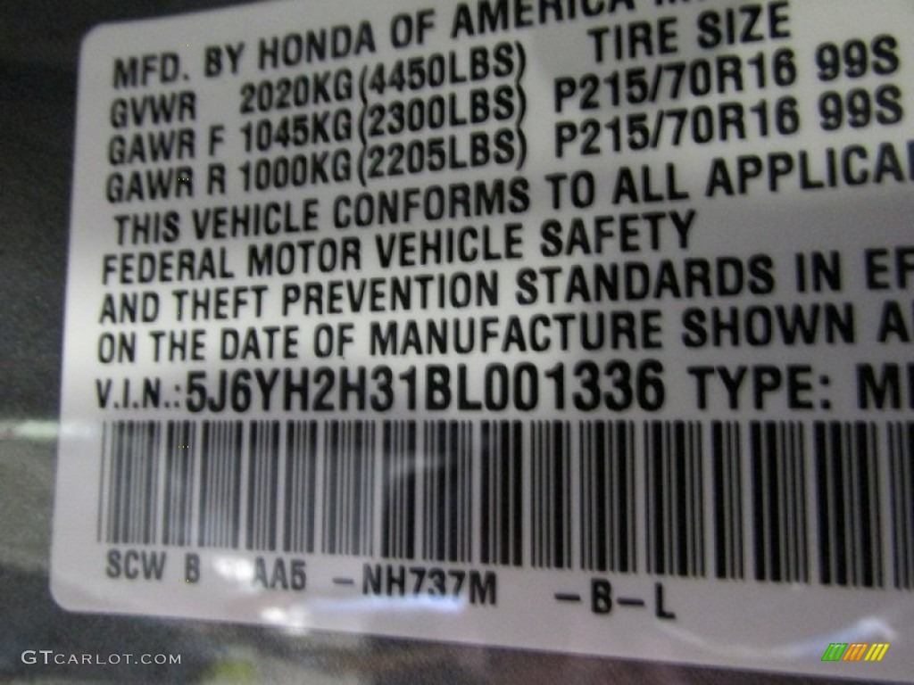 2011 Honda Element LX 4WD Color Code Photos