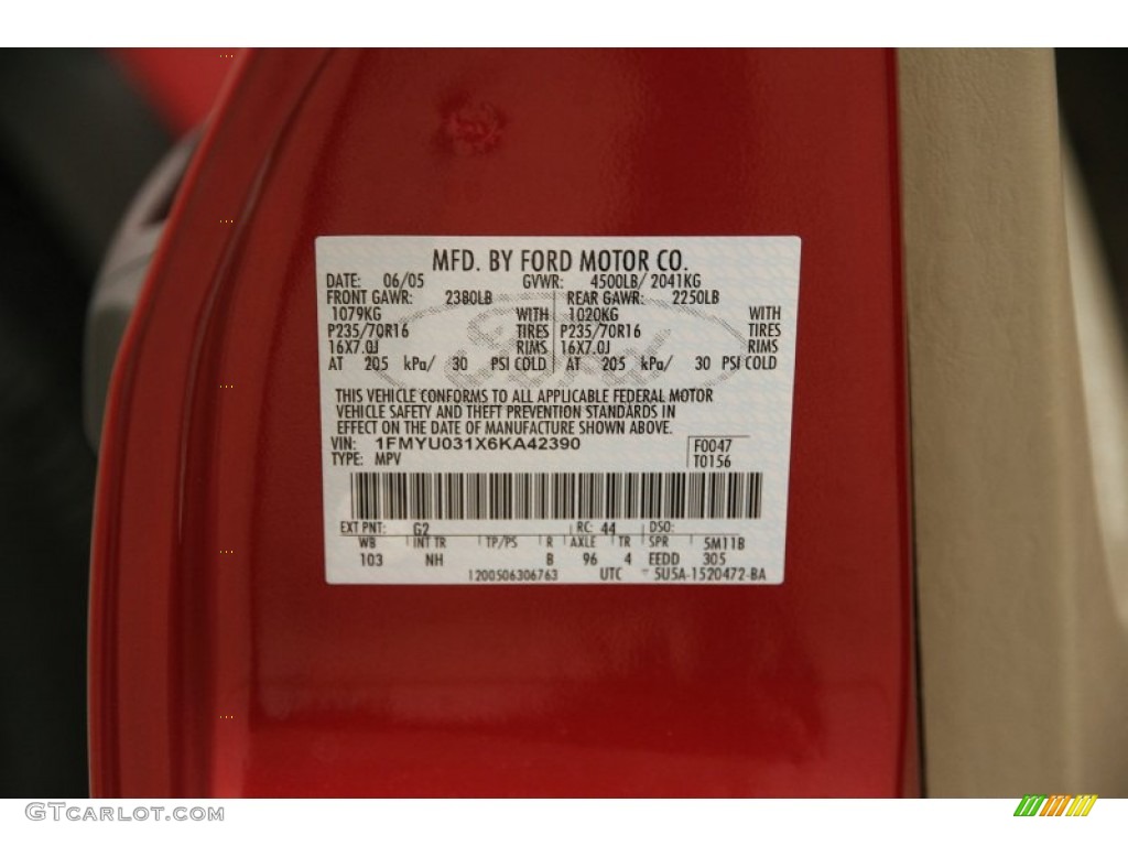 2006 Escape Color Code G2 for Redfire Metallic Photo #89695689