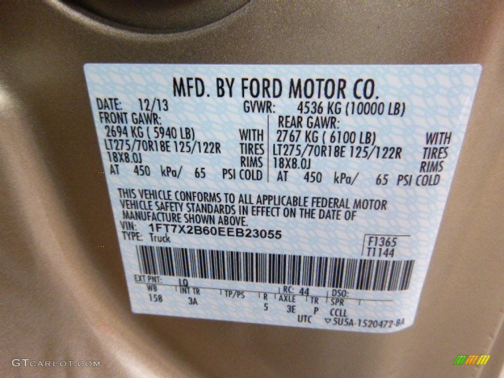 2014 F250 Super Duty Color Code LQ for Pale Adobe Metallic Photo #89696796