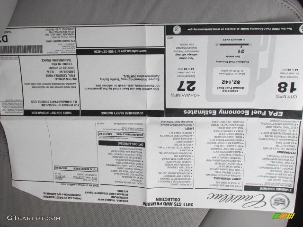 2011 Cadillac CTS 4 AWD Coupe Window Sticker Photos