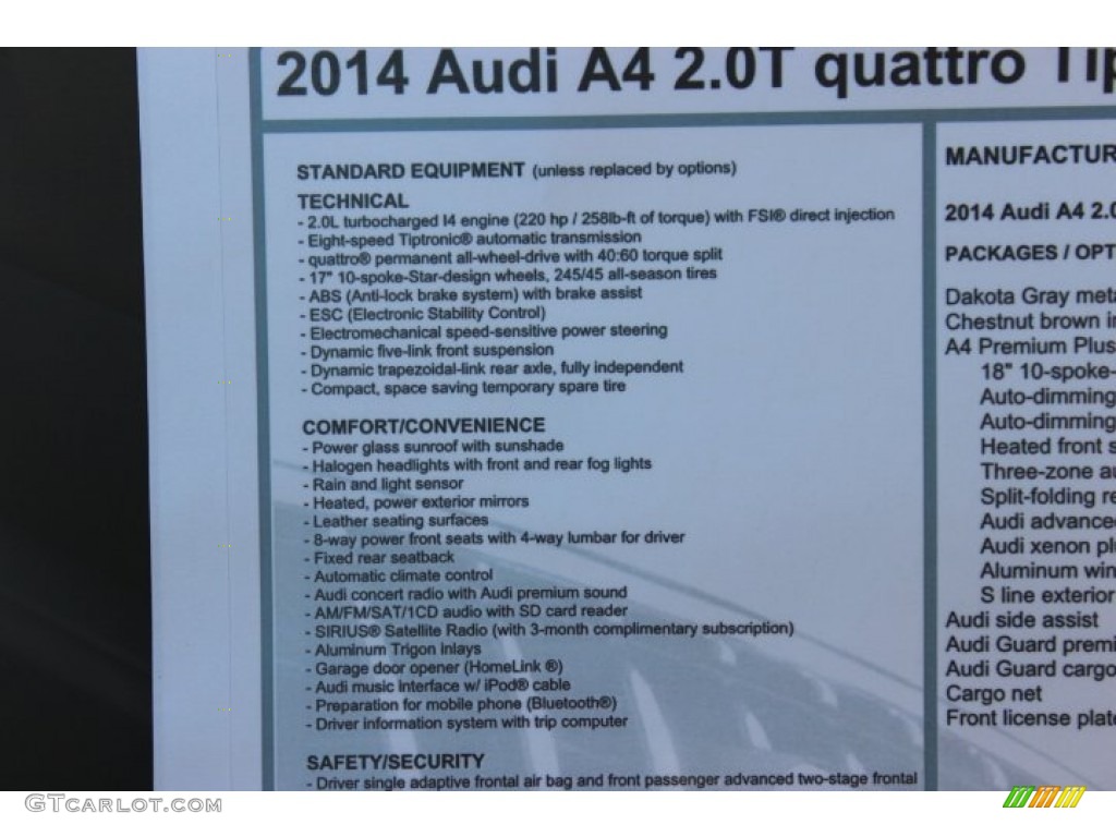 2014 A4 2.0T quattro Sedan - Dakota Grey Metallic / Chestnut Brown/Black photo #32