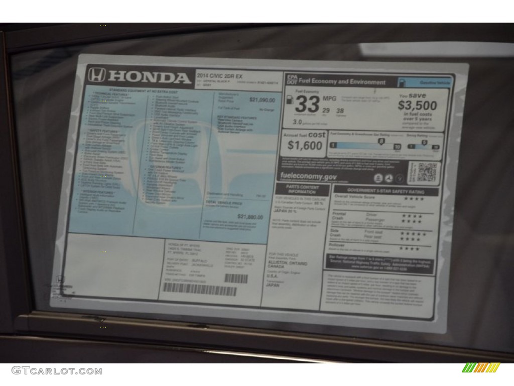 2014 Honda Civic EX Coupe Window Sticker Photo #89725111