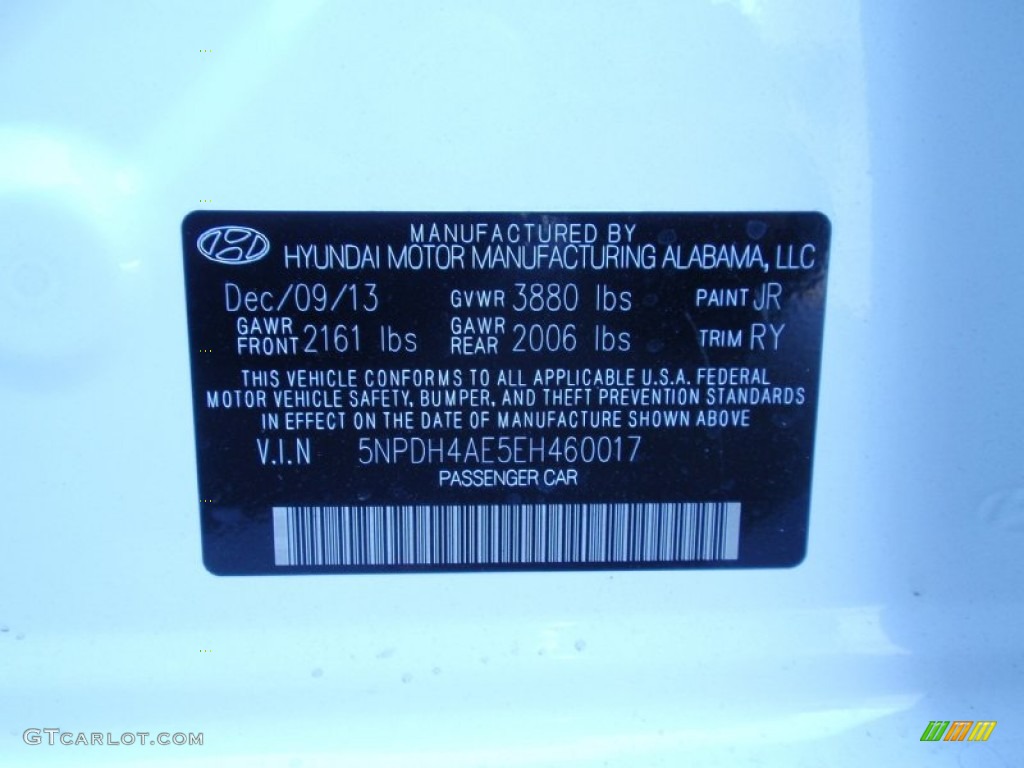 2014 Elantra Color Code JR for White Photo #89742343