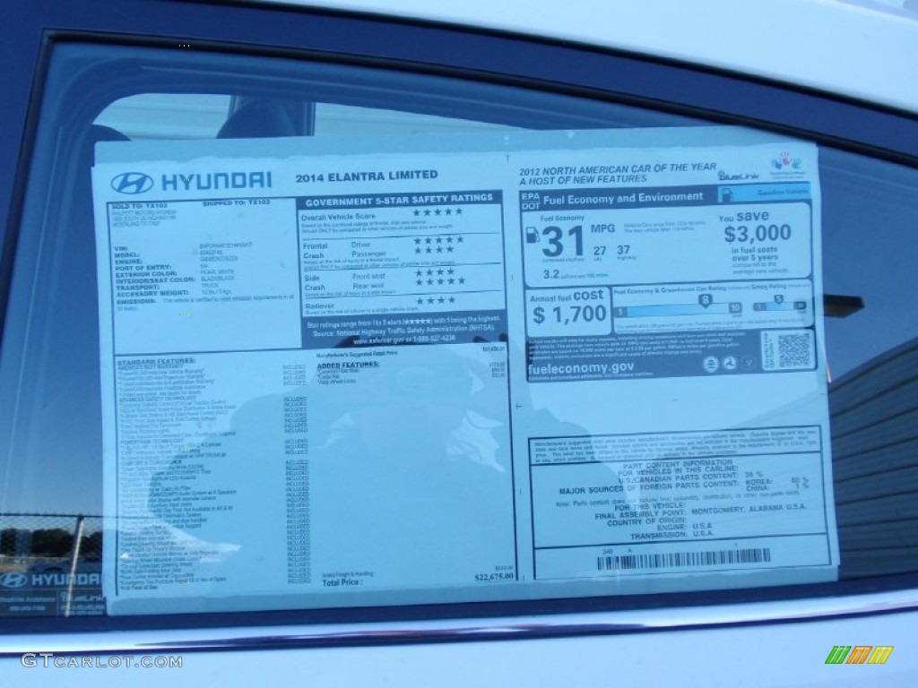 2014 Hyundai Elantra Limited Sedan Window Sticker Photo #89742367