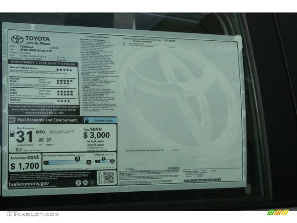 2014 Corolla S - Classic Silver Metallic / Steel Blue photo #10