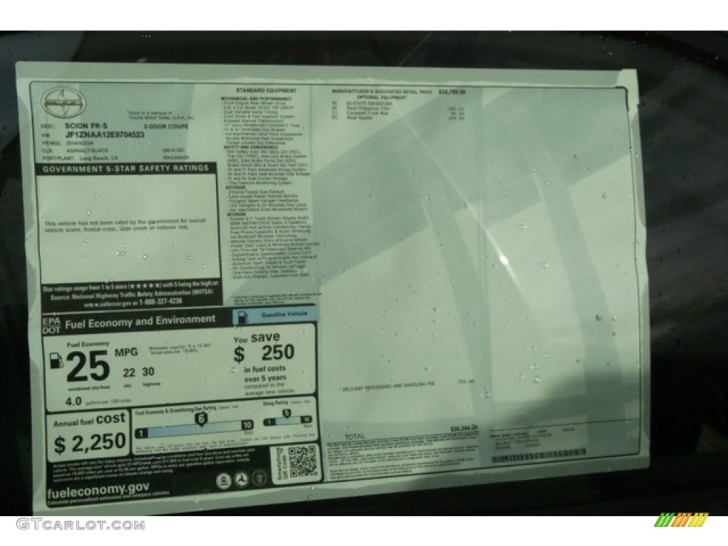 2014 Scion FR-S Standard FR-S Model Window Sticker Photo #89744905