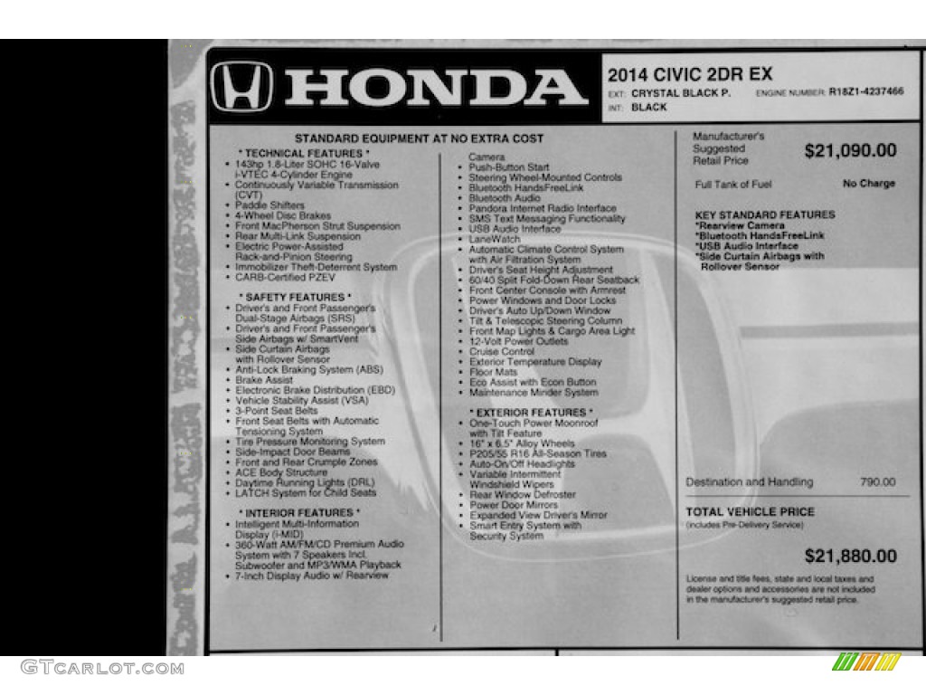 2014 Honda Civic EX Coupe Window Sticker Photo #89760604