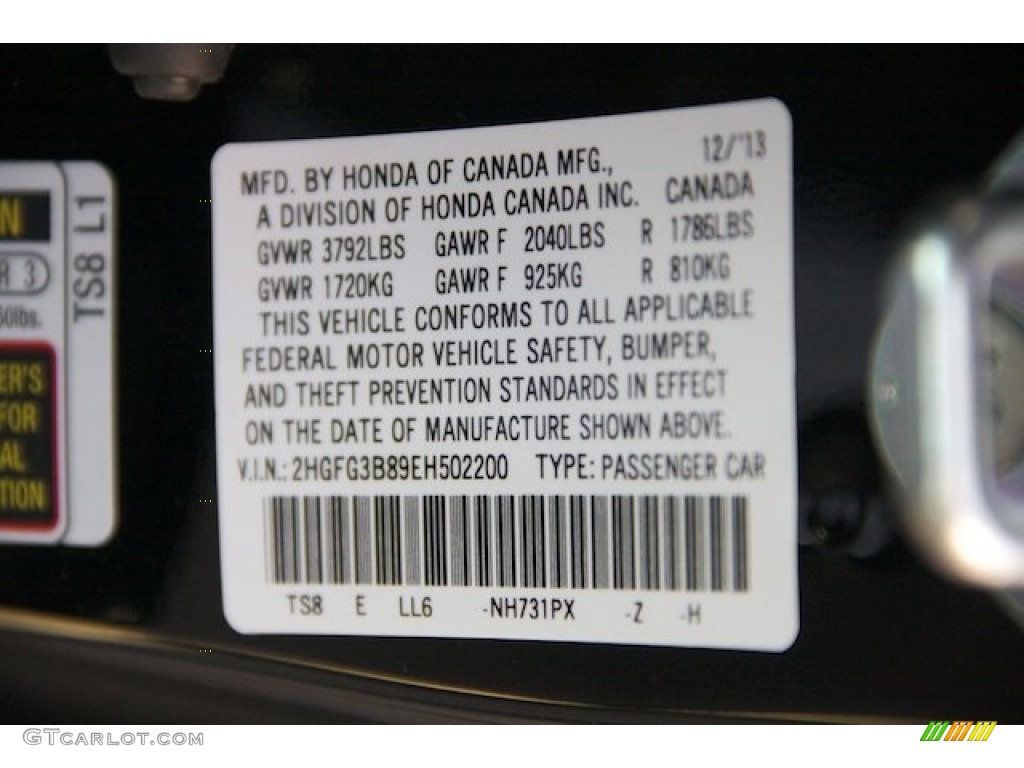 2014 Civic Color Code NH731PX for Crystal Black Pearl Photo #89760619