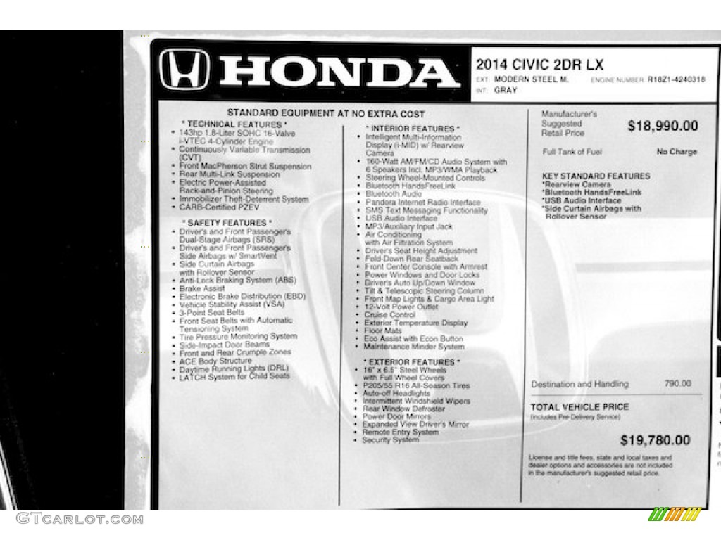 2014 Honda Civic LX Coupe Window Sticker Photo #89760712