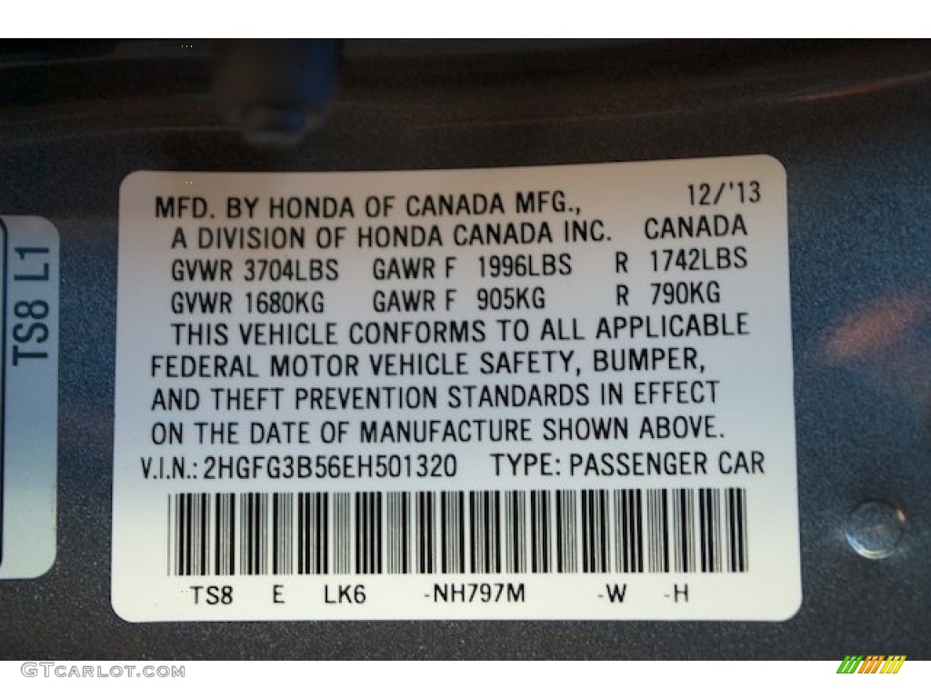 2014 Civic Color Code NH797M for Modern Steel Metallic Photo #89760727