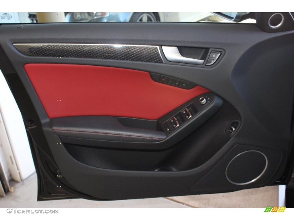 2013 Audi S4 3.0T quattro Sedan Black/Magma Red Door Panel Photo #89760952