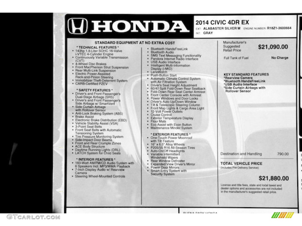 2014 Honda Civic EX Sedan Window Sticker Photo #89760967