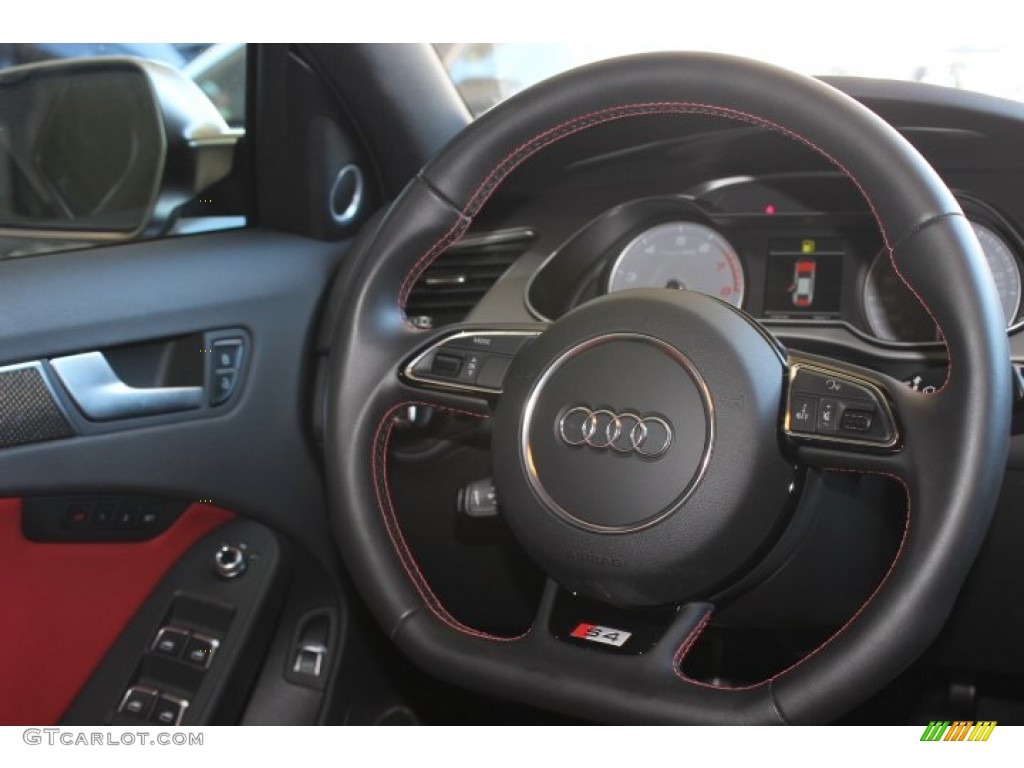 2013 Audi S4 3.0T quattro Sedan Black/Magma Red Steering Wheel Photo #89761084