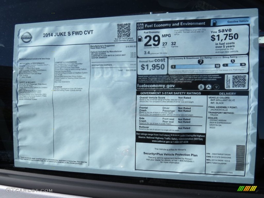 2014 Nissan Juke S Window Sticker Photo #89762741