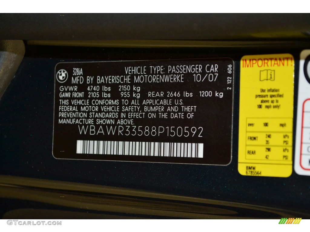 2008 BMW 3 Series 328i Convertible Info Tag Photo #89773889