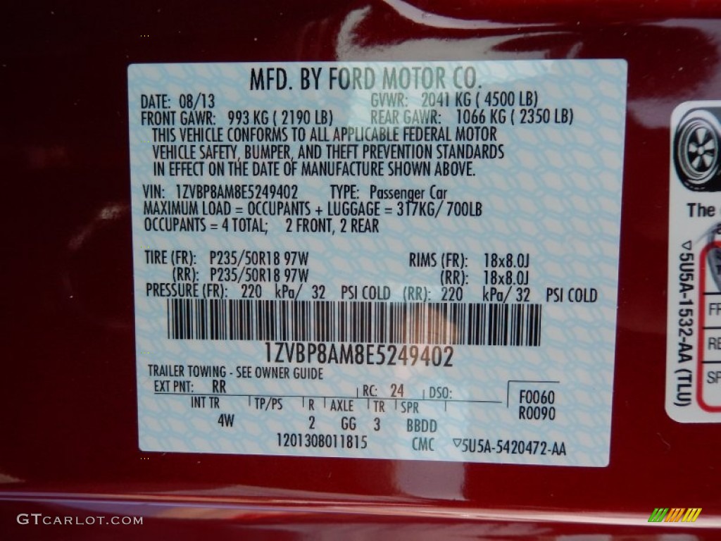 2014 Mustang Color Code RR for Ruby Red Photo #89777321
