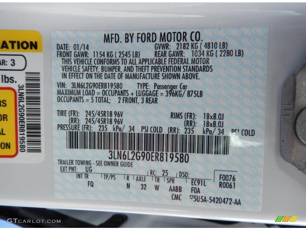 2014 MKZ Color Code UG for White Platinum Photo #89778809