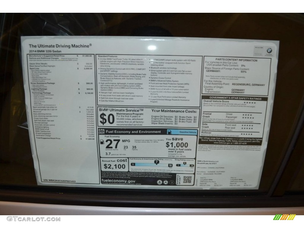 2014 BMW 3 Series 328i Sedan Window Sticker Photo #89783711