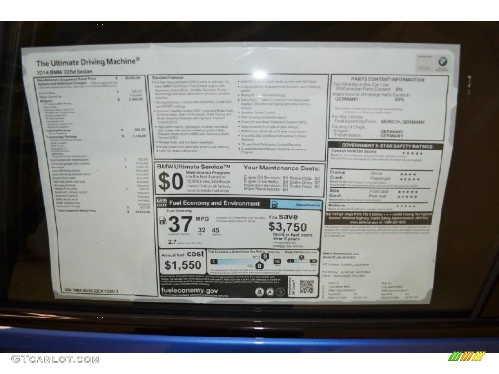 2014 BMW 3 Series 328d Sedan Window Sticker Photo #89784572