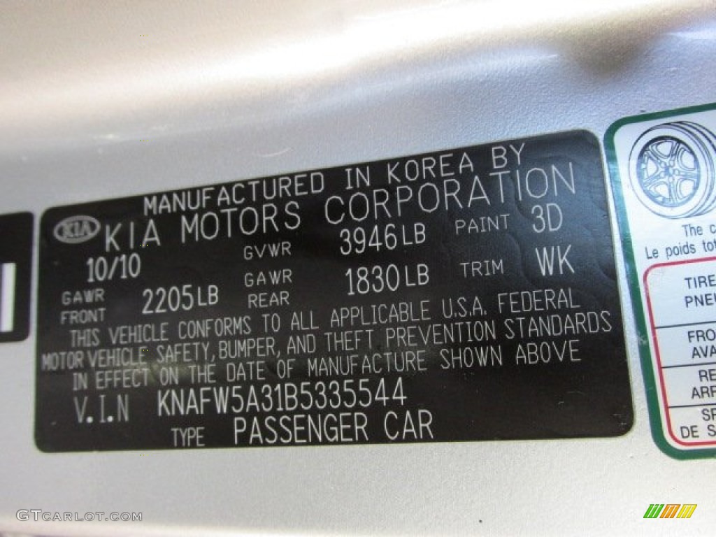 2011 Kia Forte SX Color Code Photos