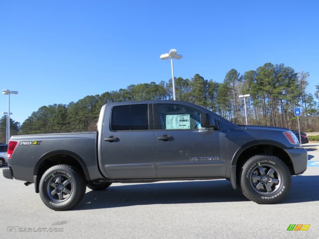 Gun Metallic 2014 Nissan Titan Pro-4X Crew Cab 4x4 Exterior Photo #89815400