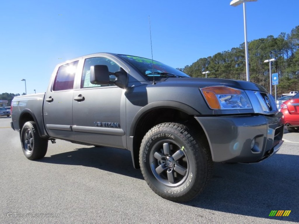Gun Metallic 2014 Nissan Titan Pro-4X Crew Cab 4x4 Exterior Photo #89815508