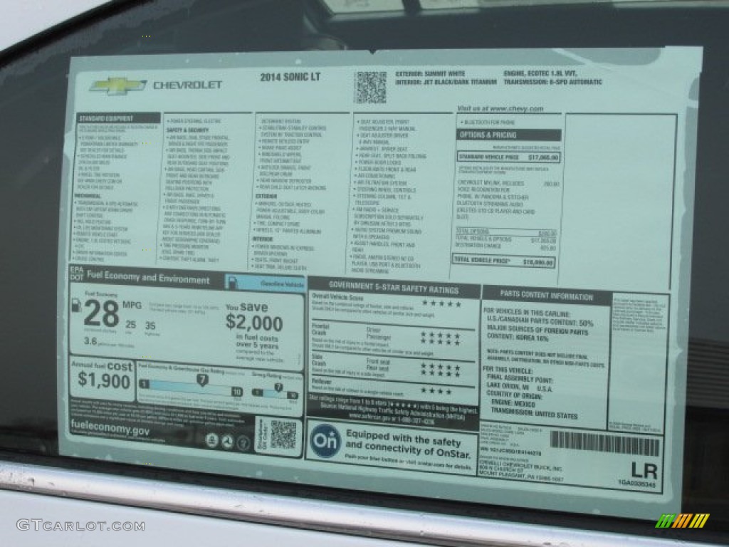 2014 Chevrolet Sonic LT Sedan Window Sticker Photo #89823896