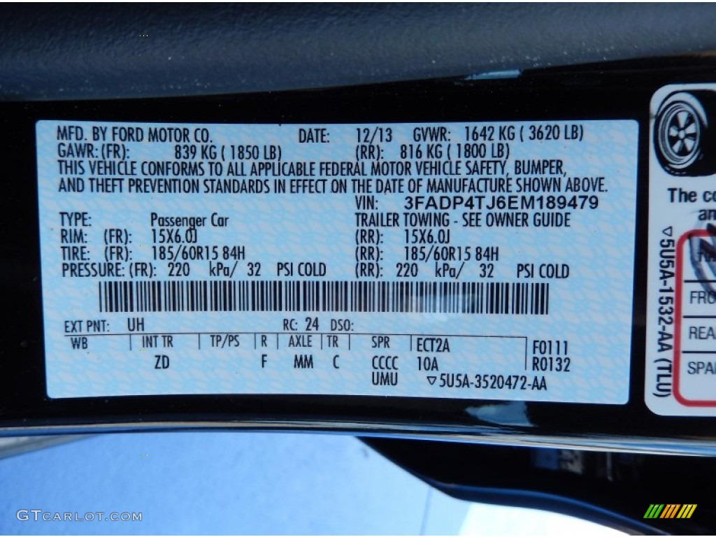 2014 Fiesta Color Code UH for Tuxedo Black Photo #89825588