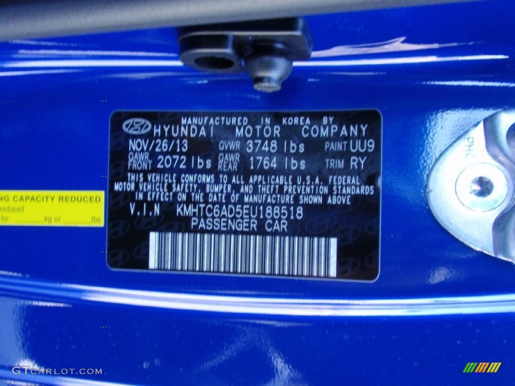 2014 Veloster Color Code UU9 for Marathon Blue Photo #89827652
