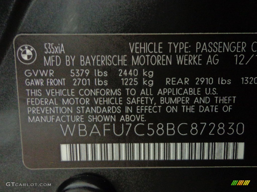 2011 5 Series 535i xDrive Sedan - Black Sapphire Metallic / Black photo #15